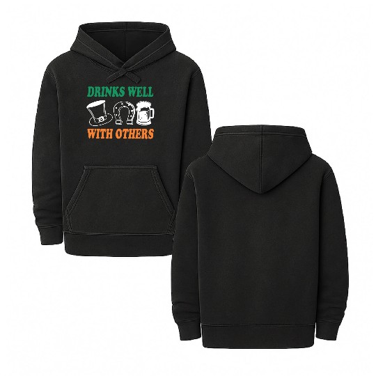 Shamrock Drinks Well With Others St Patrick's Day Double Sided Mineral Wash Hoodies