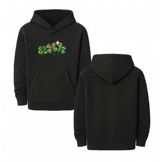 Happy Patricks Day With Leaf Green And Leopard Double Sided Mineral Wash Hoodies
