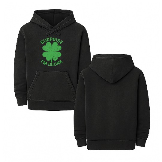 Surprise I'm Drunk Shamrock St. Patrick's Day Double Sided Mineral Wash Hoodies