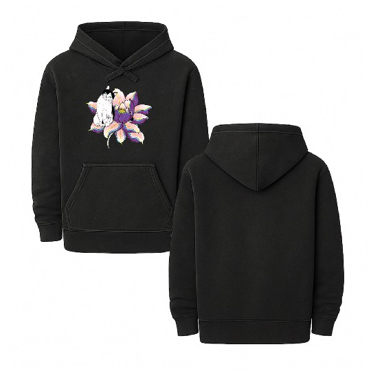 Lotus Cat Double Sided Mineral Wash Hoodies