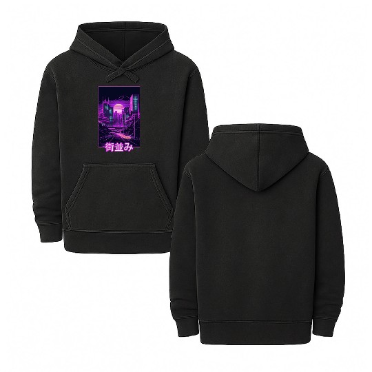 Japanese Tokyo City Vaporwave Aesthetic Retro Synt Double Sided Mineral Wash Hoodies