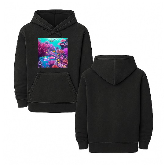 Viral magenta coral reef with tropical fish Double Sided Mineral Wash Hoodies