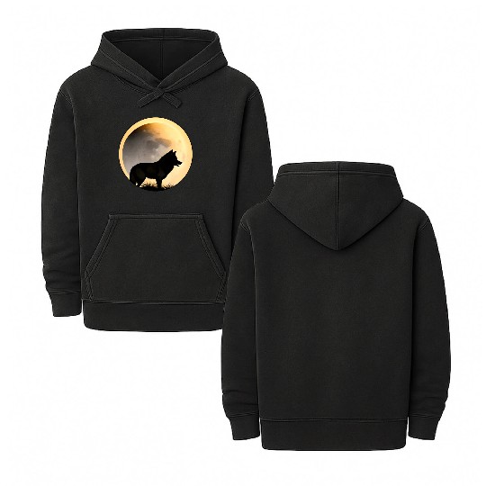 Wolf howling at the moon graphic Double Sided Mineral Wash Hoodies