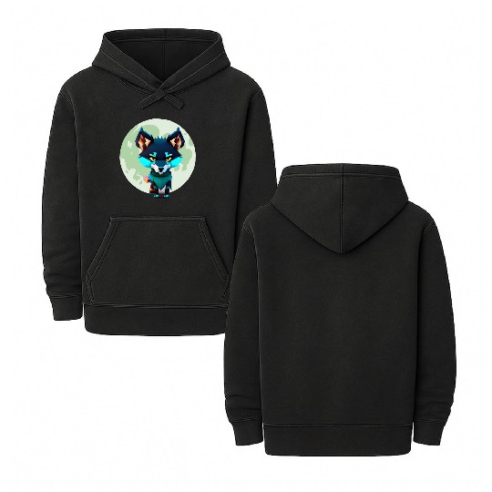 Cute Wolf Moon Graphic Double Sided Mineral Wash Hoodies