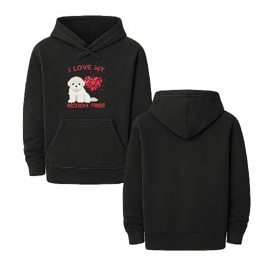 I love my Bichon Frise Cute valentines puppy dog Double Sided Mineral Wash Hoodies