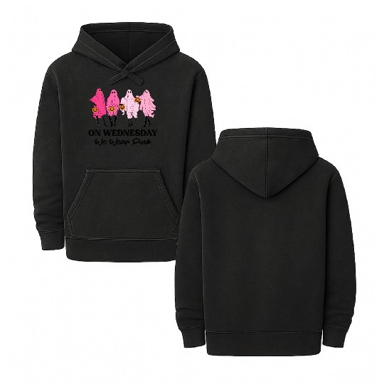Breast Cancer On Wednesday We Wear Pink Halloween Double Sided Mineral Wash Hoodies