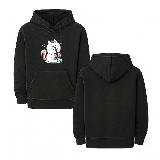 Bubble Tea Cute Kawaii Unicorn Cat Japanese Double Sided Mineral Wash Hoodies