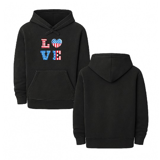 LOVE America Independence Day USA Patriots Double Sided Mineral Wash Hoodies