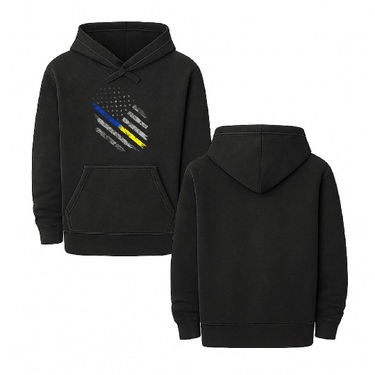 Gold Blue Line 911 Police Dispatcher First Double Sided Mineral Wash Hoodies