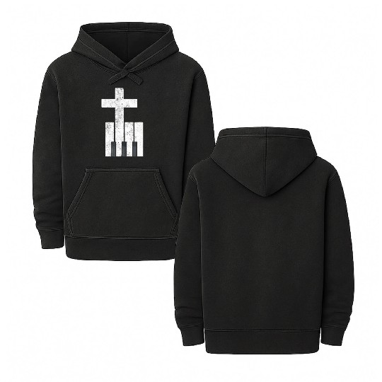 Piano Cross Christian Pianis Double Sided Mineral Wash Hoodies