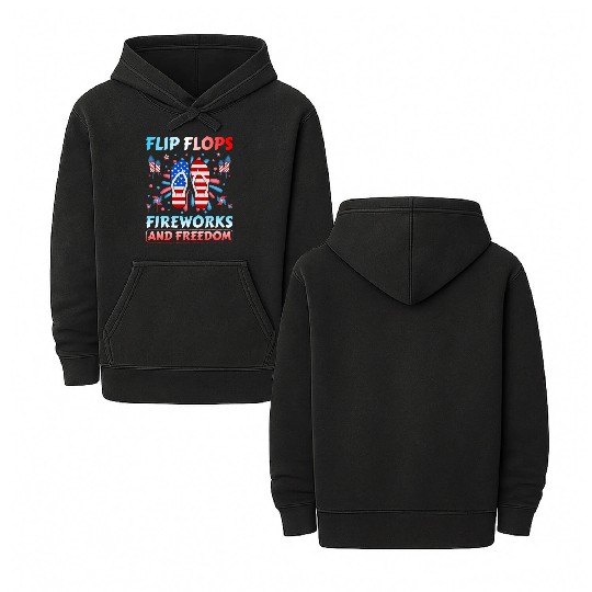 Flip Flops Fireworks and freedom Double Sided Mineral Wash Hoodies