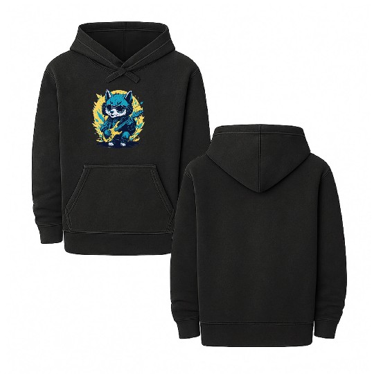 Rockin' Wolf Cub, Fun Cute Illustration Double Sided Mineral Wash Hoodies Design