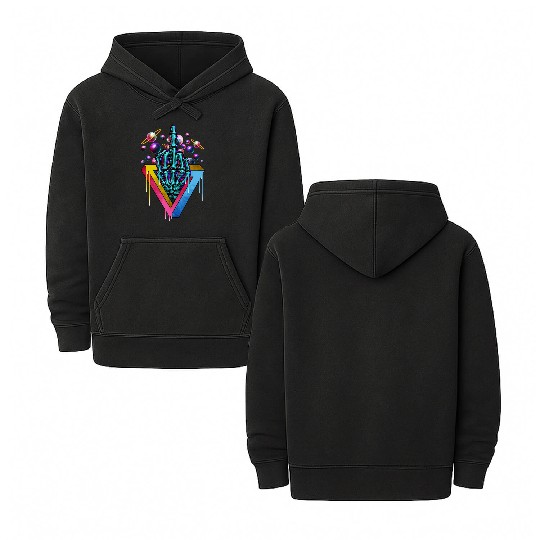 Trippy skeleton middle finger Double Sided Mineral Wash Hoodies