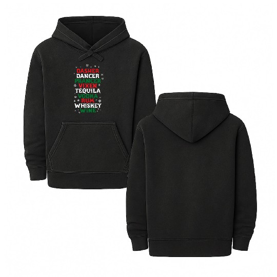 Beer Wine Tequila Reindeer Double Sided Mineral Wash Hoodies