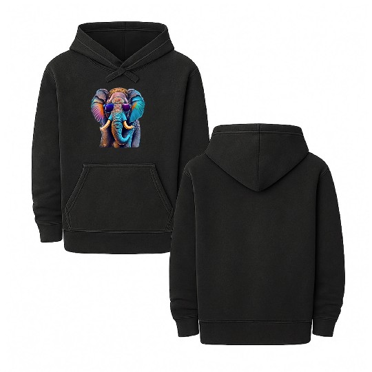 Vintage Elephant: Neon Shades & Colorful - Retro Double Sided Mineral Wash Hoodies