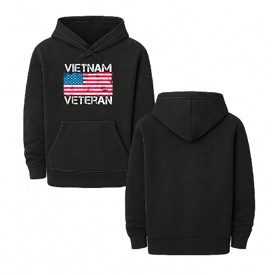 Vietnam Veteran Us Flag Military Vet Double Sided Mineral Wash Hoodies