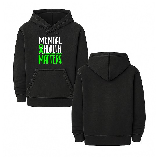 Mental Health Awareness Ribbon Green Anxiety Depre Double Sided Mineral Wash Hoodies