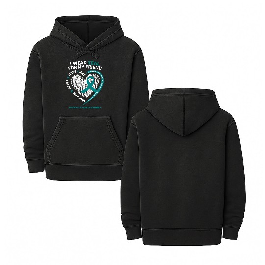 Teal Ribbon Ovarian Cancer Awareness Friend Double Sided Mineral Wash Hoodies