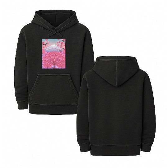 Japan nature mountain sakura gift cherry blossoms Double Sided Mineral Wash Hoodies