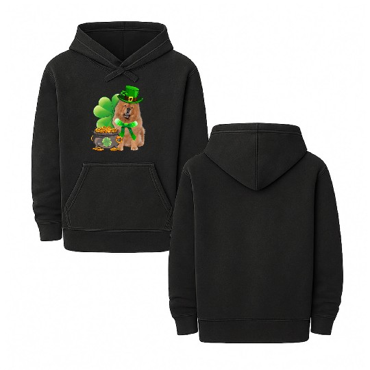 Chow Chow Dog Shamrock Irish Saint St Patrick Day Double Sided Mineral Wash Hoodies