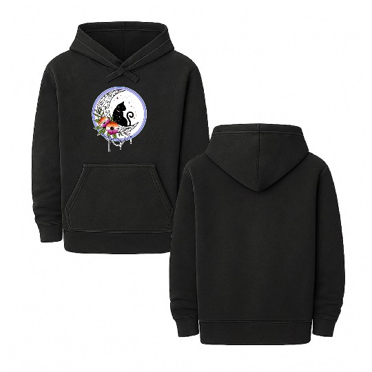 Galaxy Cat and Flowers in Lesbian Flag Colors Double Sided Mineral Wash Hoodies