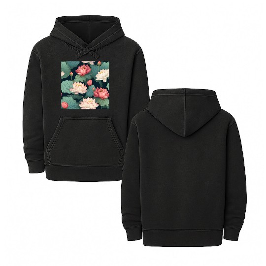 Serenity Blooms: Timeless Lotus Pattern Double Sided Mineral Wash Hoodies
