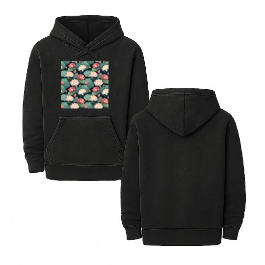 Serenity Blooms: Timeless Lotus Pattern Double Sided Mineral Wash Hoodies
