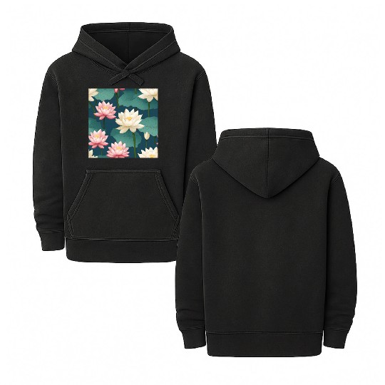 Serenity Blooms: Timeless Lotus Pattern Double Sided Mineral Wash Hoodies
