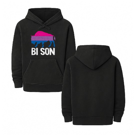Bi Son Lgbbt Flag Bisexual Bison Funny Bi Pride Double Sided Mineral Wash Hoodies