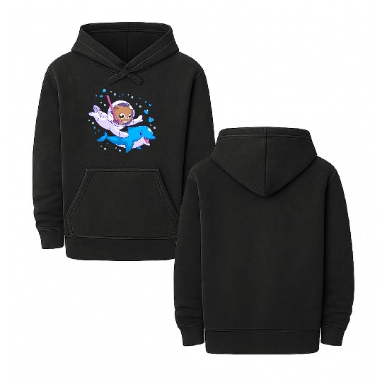 Undersea cat and dolphin Double Sided Mineral Wash Hoodies