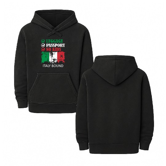 Luggage Passport No Kids Italy Bound Vacation Double Sided Mineral Wash Hoodies