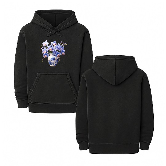 Blue Orchids in a Vase Graphic Double Sided Mineral Wash Hoodies