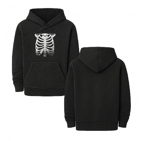 Halloween Skeleton Rib Cage Double Sided Mineral Wash Hoodies