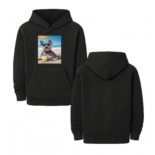 Schnauzer Chilling at Beach with a Drink Double Sided Mineral Wash Hoodies