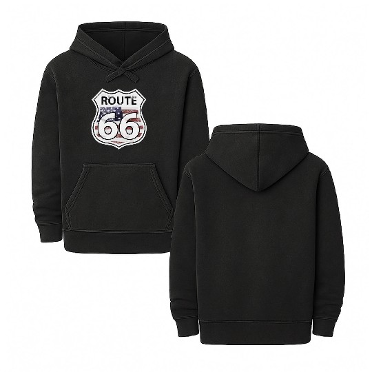 Route 66 - American Flag Double Sided Mineral Wash Hoodies