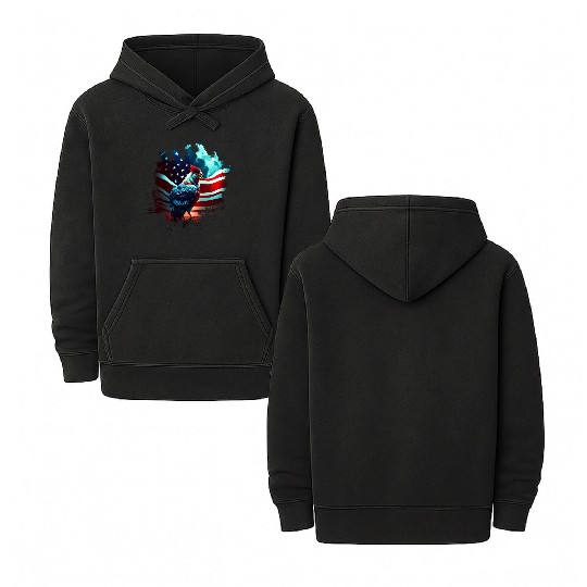 America chicken under Moon with American Flag Double Sided Mineral Wash Hoodies