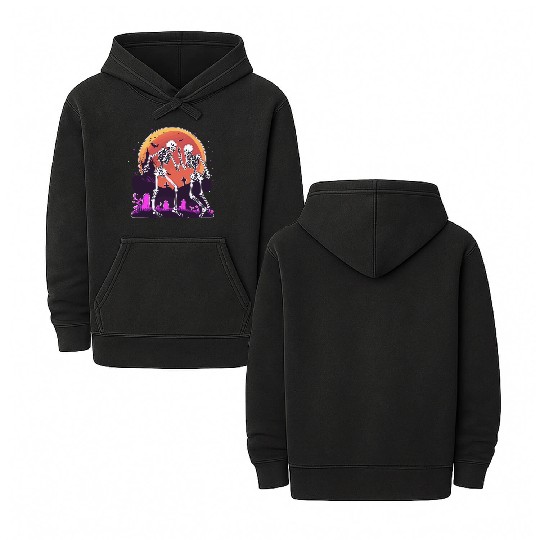 "Skeletal Dance-Off Under Neon Moon" Double Sided Mineral Wash Hoodies