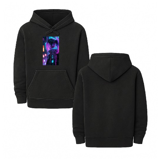 "Neon Dreams" - Anime Girl in Futuristic Cyberpunk Double Sided Mineral Wash Hoodies