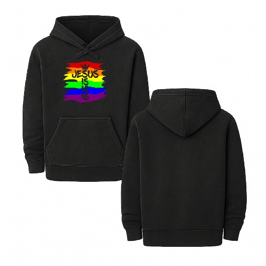 Queer Jesus is King Cross Crown Rainbow Colors Double Sided Mineral Wash Hoodies