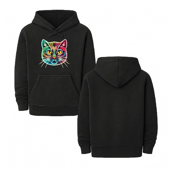 cat face neon design Double Sided Mineral Wash Hoodies