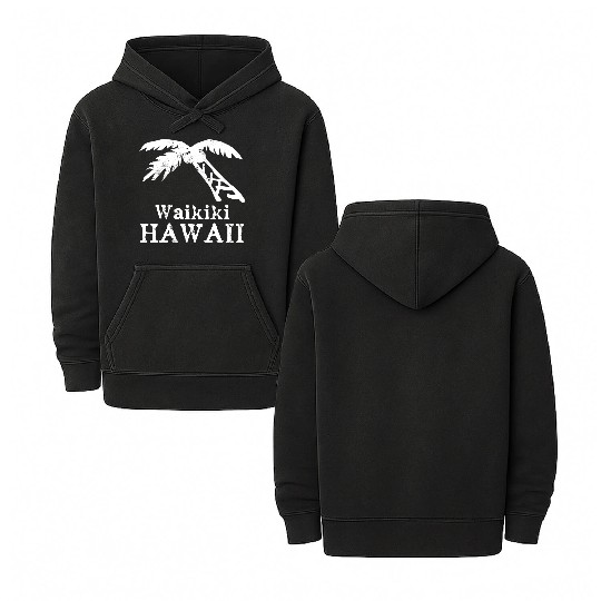 Waikiki Hawaii Palm Tree Souvenirs Gifts Vacation Double Sided Mineral Wash Hoodies