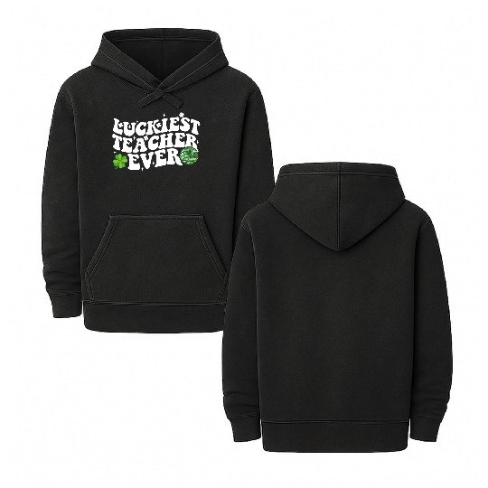 Luckiest Teacher Ever Disco Ball Shamrock Groovy Double Sided Mineral Wash Hoodies