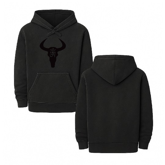 Wild yak skull with Tibetan inscriptions Double Sided Mineral Wash Hoodies