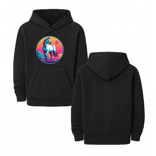 Synthwave Horse 3 Double Sided Mineral Wash Hoodies