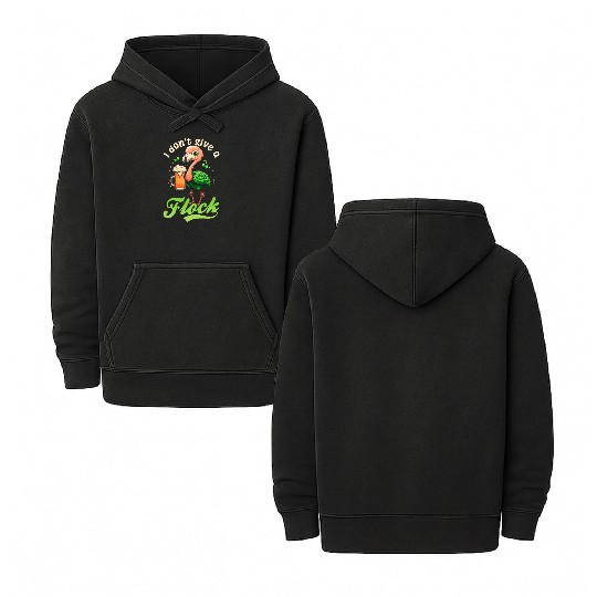 Irish Flamingo St Patricks Don't Give A Flock Beer Double Sided Mineral Wash Hoodies
