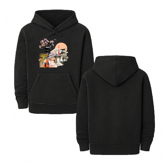 Kyoto Elegance: A Timeless Collage of Culture Double Sided Mineral Wash Hoodies