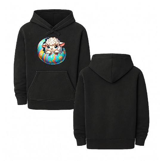 Colorful Lamb Hatching from Easter Egg Cartoon Double Sided Mineral Wash Hoodies