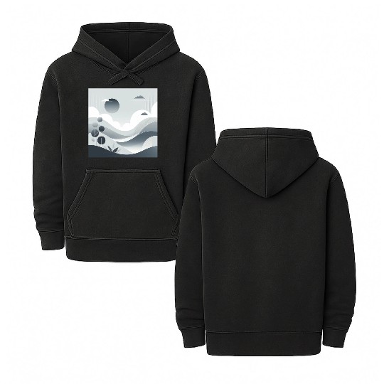 "Tranquil Monochrome Horizon" Double Sided Mineral Wash Hoodies