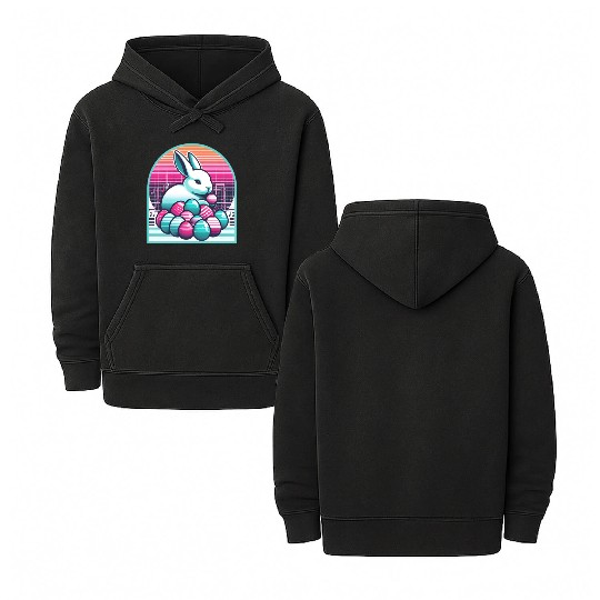 Synthwave Easter Bunny with Eggs Double Sided Mineral Wash Hoodies