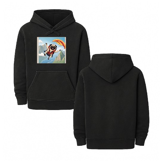 A pug skydiving Double Sided Mineral Wash Hoodies